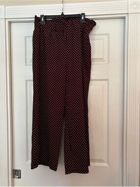 New York & Company Burgundy Polka Dot Wide-Leg Pants